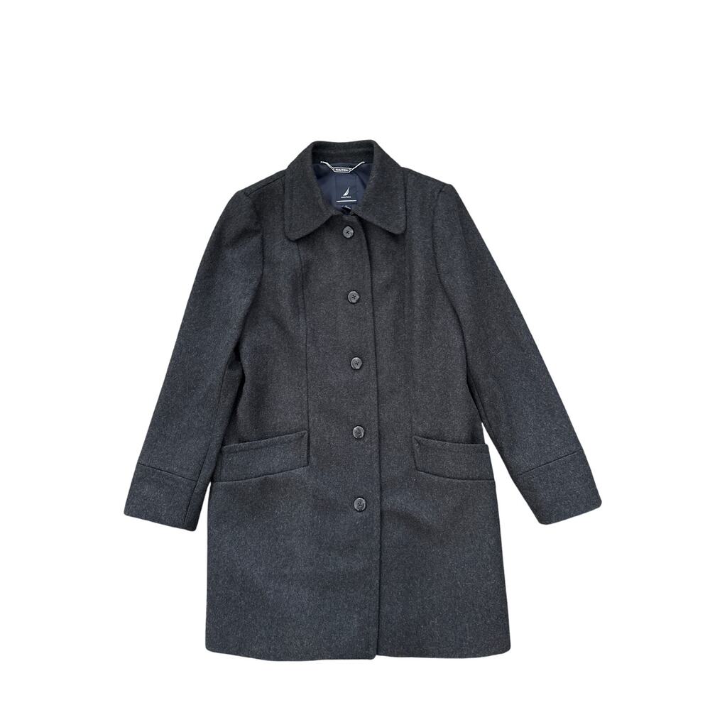 Nautica Womens Sz Large Black Wool Pea Coat